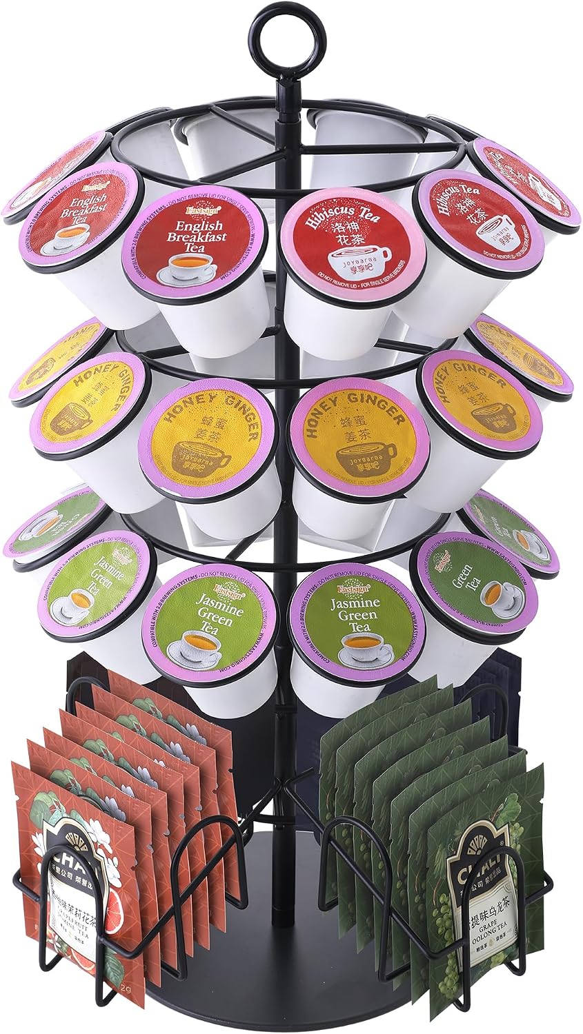 Tea Bag Organizer Compatible with K-Cup Pods, 60-Bag 30-Pod Stand