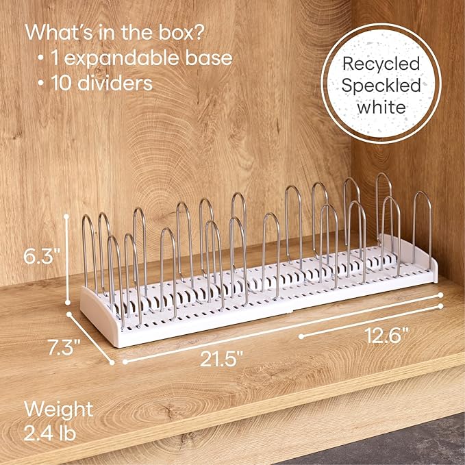 YouCopia StoreMore Expandable Cookware Rack with Tall Steel Wires, 12.5"-22" Wide Adjustable Pan Organizer for Kitchen Cabinet Storage, Premium Edition