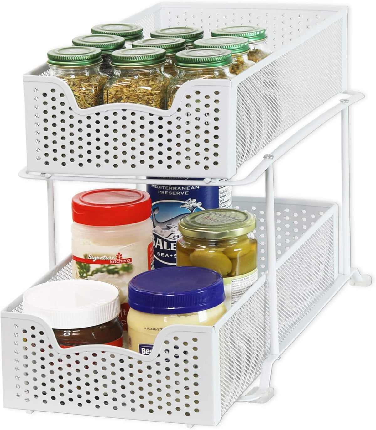 2 Tier Sliding Cabinet Basket Organizer Drawer, White