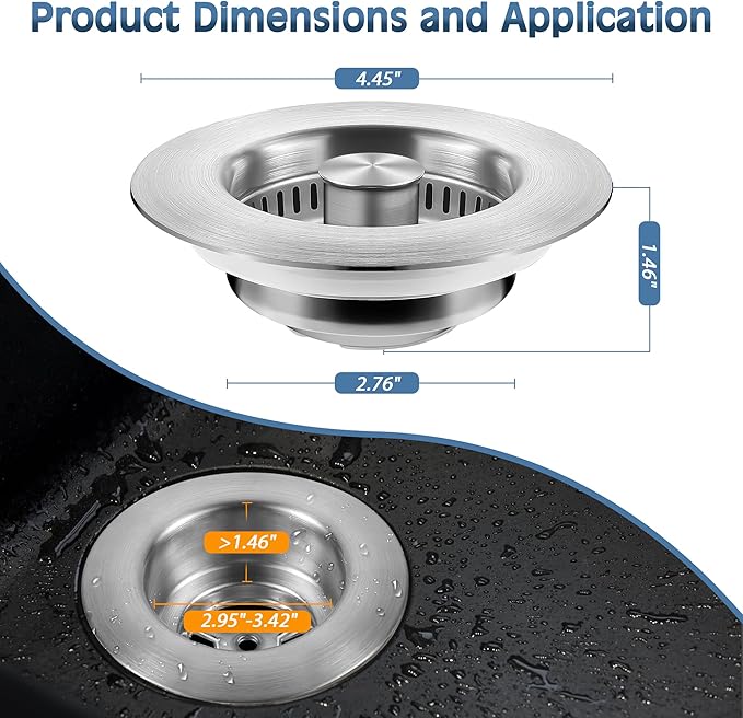 Kitchen Sink Drain Strainer 4 Pack, 304 Stainless Steel Pop Up Sink Stopper, Anti-Clogging Sink Drain Strainer for US Standard Kitchen Drain (SUS304 Brushed)