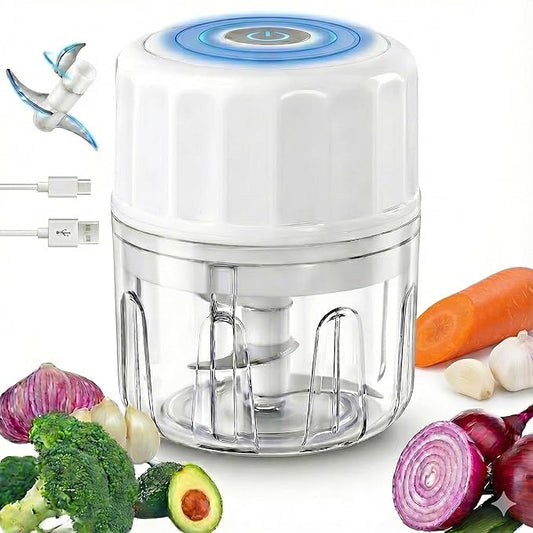 Electric Garlic Chopper, 250ML Portable Cordless Mini Food Processor, USB Rechargeable Vegetable Chopper Blender for Nuts Chili Onion Minced Meat Baby Food and Spices, BPA-Free (White)