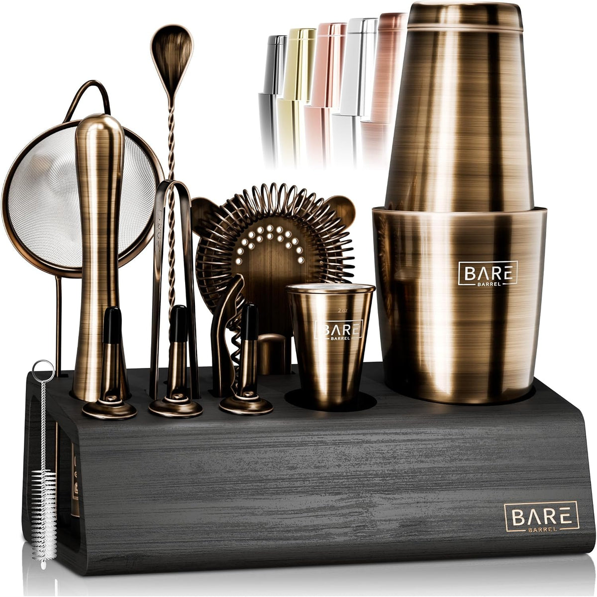 Mixology Bartender Kit Bar Set | 14-Piece Cocktail Shaker Set | Martini Barware Mixing Tools for Home Bartending | Incl. 35 Recipe Cards | Gift Set (28oz Boston Shaker, Brass/Black)