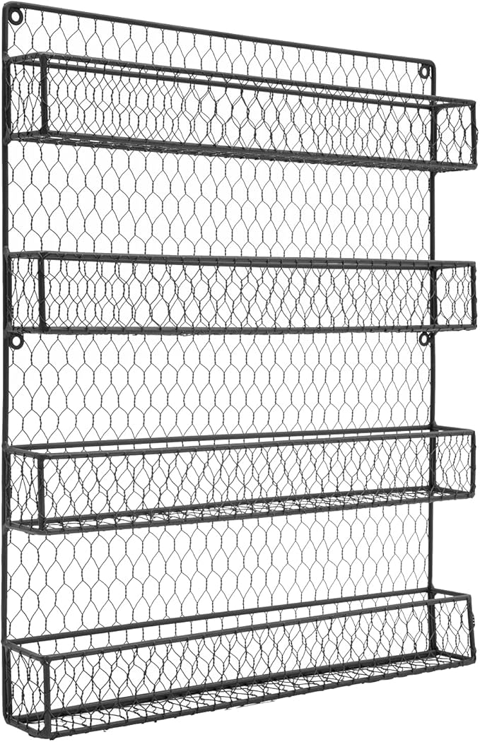4-Tier Spice Rack Wall Mounted Kitchen Spices Organizer Space Saving Modern Hanging Organize Shelf for Spices, Herbs, and Condiments, Black