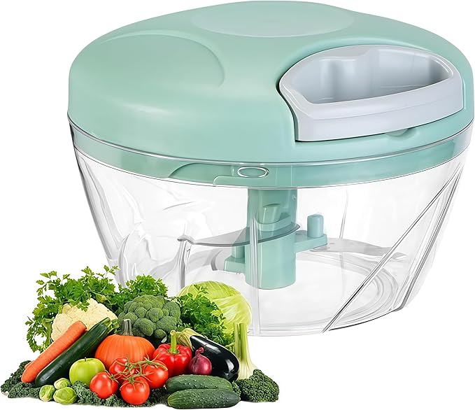 Manual Food Processor Vegetable Chopper,‌ Portable Hand Pull String Garlic Mincer Onion Cutter for Veggies, Suitable for Vegetables, Ginger, Garlic, Fruits, Onion, Potato, Salad (Green 500 ml)