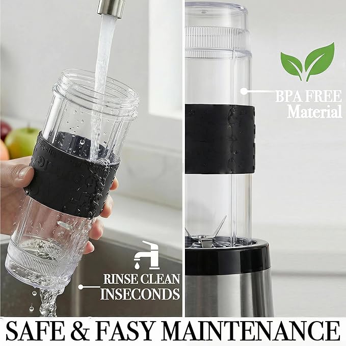 Portable Personal Blender Cup & Food Processor, small blender 20oz Travel Cup with To-Go Lid for Smoothies, Shakes, Frozen Fruit & Baby Food, 500W BPA-Free Black