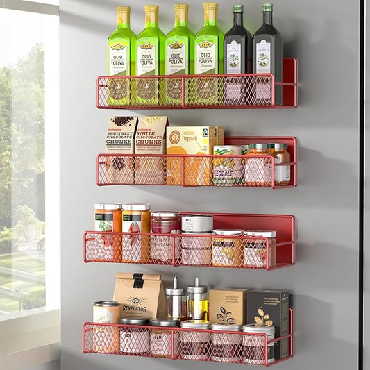 Magnetic Spice Rack for Refrigerator, Red