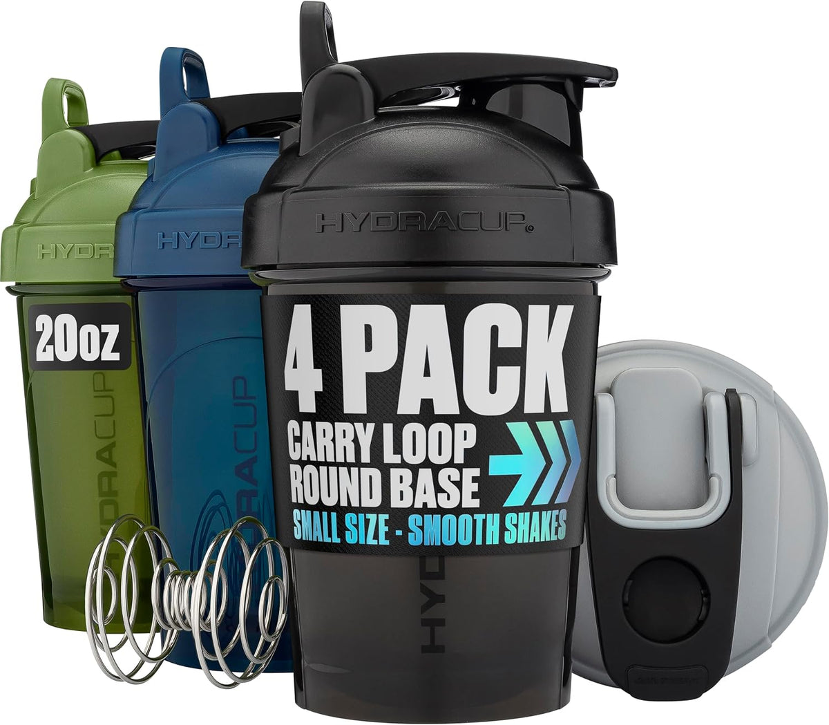 4 Pack 20oz Protein Shaker Bottles, Barbell Blender Wire Mixer