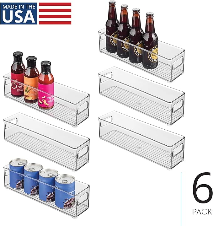iDesign Stackable Fridge Bin with Handles - Ideal for Freezer or Pantry, Set of 6, Clear, Made in USA