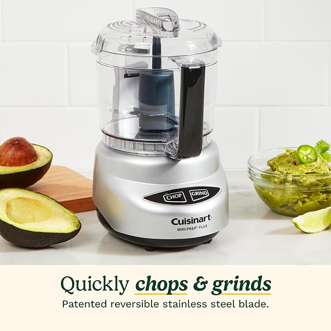 Cuisinart Mini-Prep Plus Food Processor, 3 Cup Mini Food Processor to Chop Herbs, Vegetables, and Hard Cheese, 3 Cup Work Bowl, Reversible Stainless Steel Blade, DLC-2ABC, Brushed Chrome
