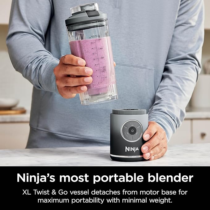 Ninja BC251GY Blast Max Personal Cordless Blender for Smoothies, Blend, Ice Crush, 22 oz. Twist & Go Vessel, Gray - Certified Refurbished