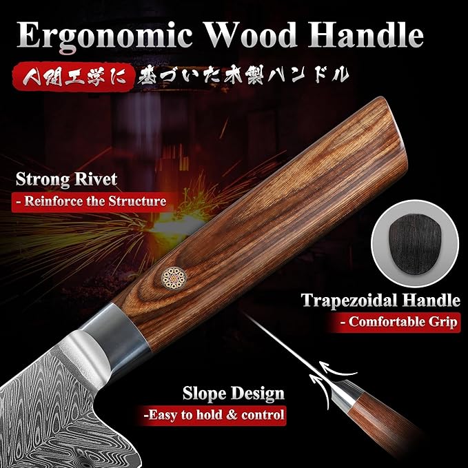 Dragon Creek Damascus Nakiri Knife - Japanese Nakiri Knife for Meat Vegetable Cutting Birthday Christmas Thanksgiving Gift for Mom or Dad