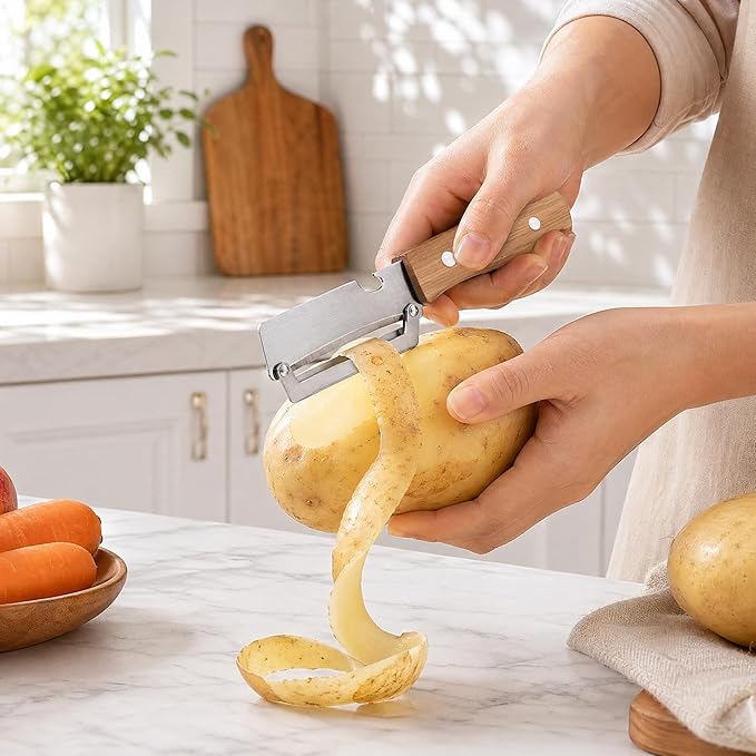Vegetable Peeler, Multi Functional Premium 2-in-1 Potato Peelers, with Wooden Handle & Bottle Opener, Stainless Steel Kitchen Tool for Fruit Potato Pumpkin Papaya, Pare Necessary Kitchen Tools 1 Pcs