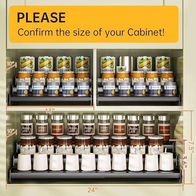 Expandable Carbon Steel Spice Rack Organizer for Pantry, Adjustable 3-Tier Ladder Shelf,Holds Up to 24 Cans,Kitchen Countertop Organizer