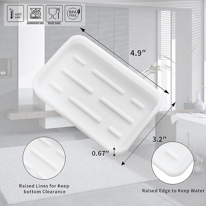 MicoYang Silicone Kitchen Sink Organizer Tray for Multiple Usage,Easy Clean Sponges Holder for Kitchen Bathroom Counter or Sink,Dish Soap Dispenser,Scrubber,Bottle,Cup White 4.9”x 3.2”