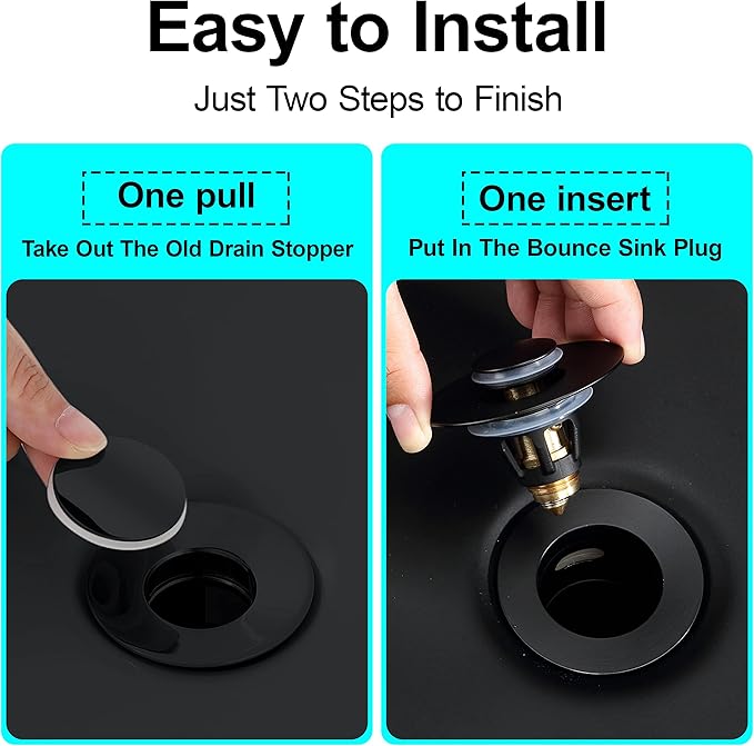 Universal 1.25" Bathroom Sink Stopper - Wash Basin Bounce Drain Filter, Pop Up Drain Stopper, Bullet Core Push Type Sink Stopper, Sink Drain Plug with Anti-Clogging Strainer, Matte Black1