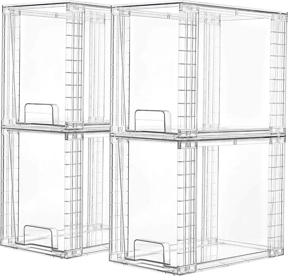 4 Pack Clear Stackable Storage Drawers,9.7" High Plastic Organizers Bins for Skincare, Bathroom Supplies,Ideal for Cabinet,Undersink,Vanity,Kitchen,Pantry Organization
