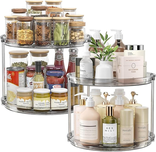 LAMU 2Pack 2 Tier Lazy Susan Organizer 12 inch Large Lazy Susan Turntable Rotating Spice Rack Organization for Cabinet, Kitchen, Pantry, Countertop