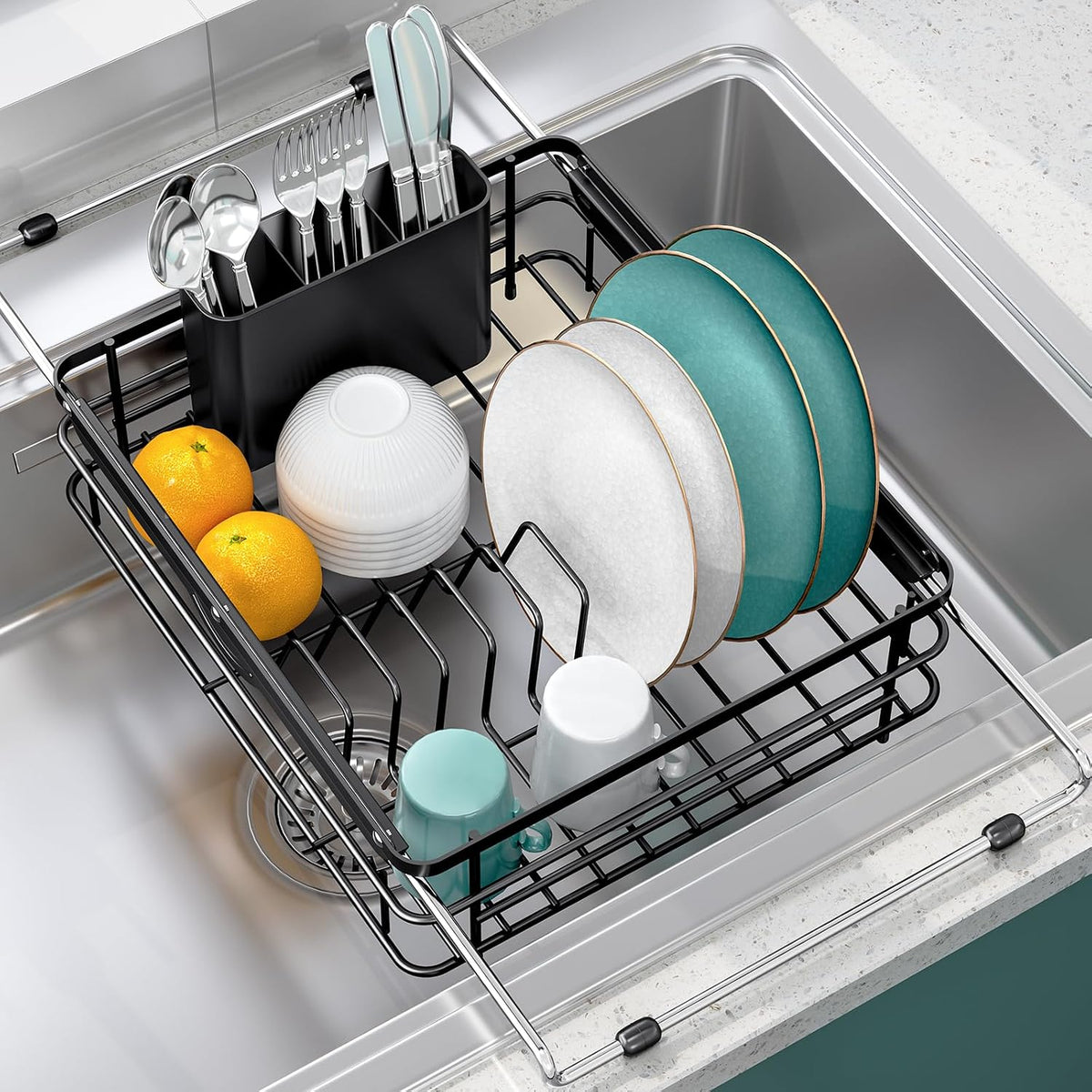 In Sink Dish Drying Racks, Large Dish Drainer with Utensil Holder