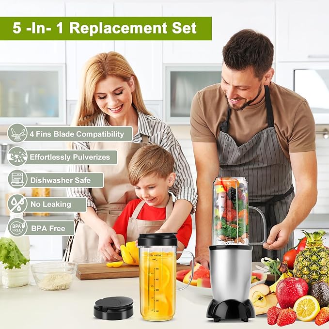 UBYNID 2 Pack Magic Bullet Blender Cups, Tall 22oz Cup with Flip Top To-Go Lid & 4 Fins Cross Blade Blender Replacement Parts, Replacement Cup Mug with Handle Compatible with Magic Bullet 250w MB1001