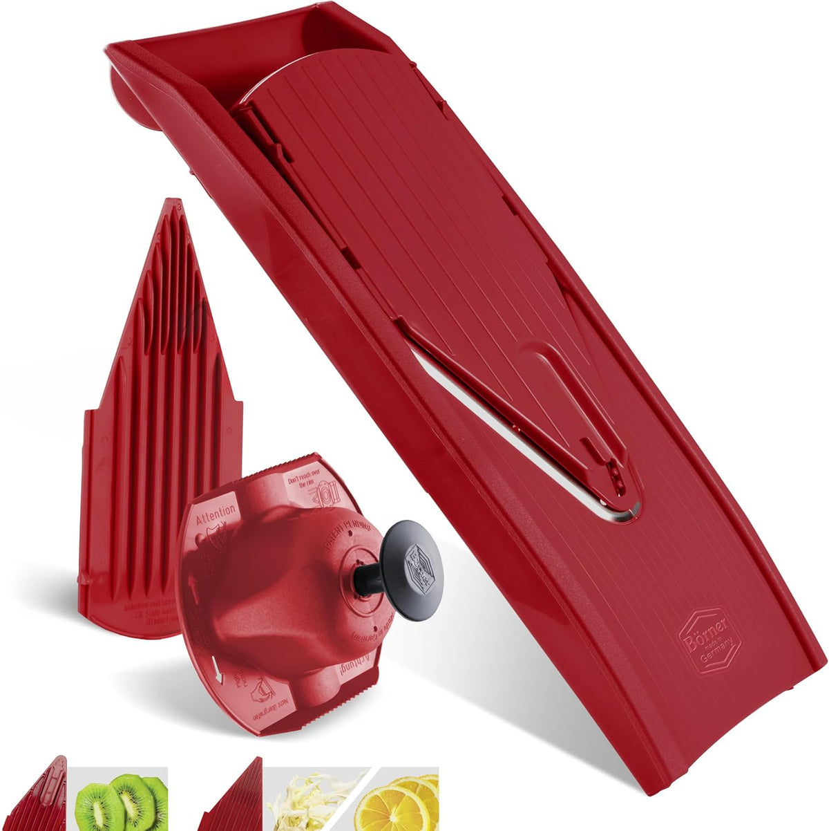 Mandoline Slicer V1 (Basis Set) • V-Slicer with 2 Inserts & Fruit Holder • Adjustable Kitchen Slicer for Vegetables & Fruits • Vegetable Cutter • 3 Thickness Settings • Color: Red