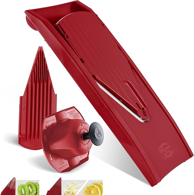 Börner Mandoline Slicer V1 (Basis Set) • V-Slicer with 2 Inserts & Fruit Holder • Adjustable Kitchen Slicer for Vegetables & Fruits • Vegetable Cutter • 3 Thickness Settings • Color: Red
