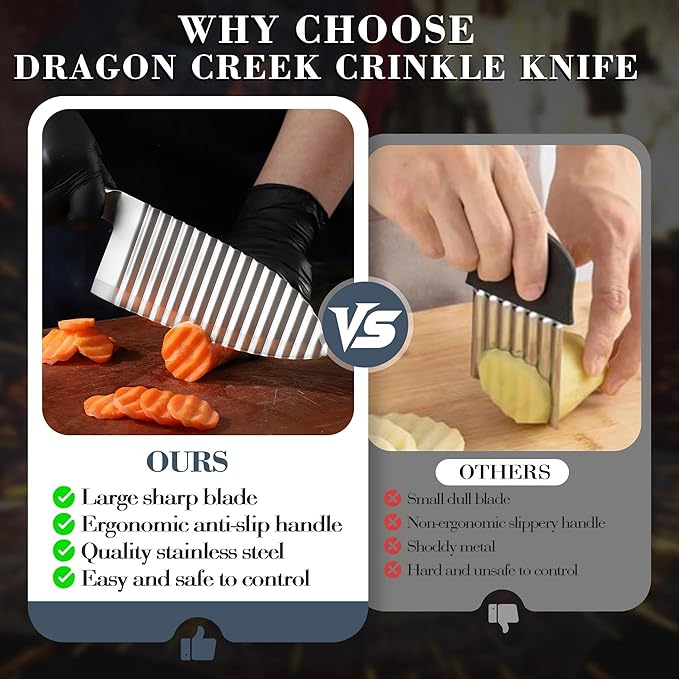 Dragon Creek Crinkle Cutter Knife - Wavy Chopper Potatoes Crinkle Fry Cutter for Vegetable Fruits Fun Carrot Chip Slicer Christmas Thanksgiving Gift Idea Stainless Steel