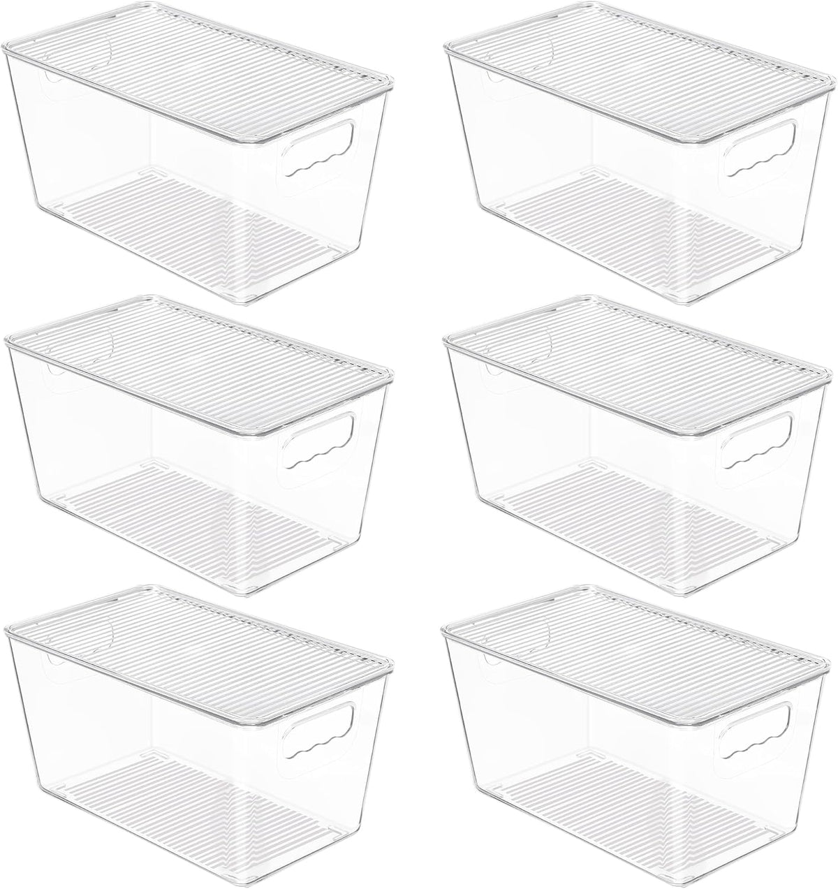 6 Pack Clear Stackable Storage Bins with Lids and Handles, Medium