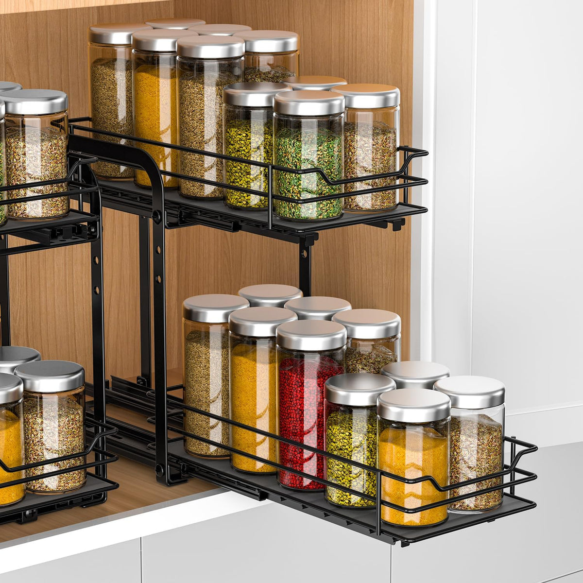 2 Tier Pull Out Spice Rack for Inside Cabinets,5.5" Wx10.5 Dx9.5 H