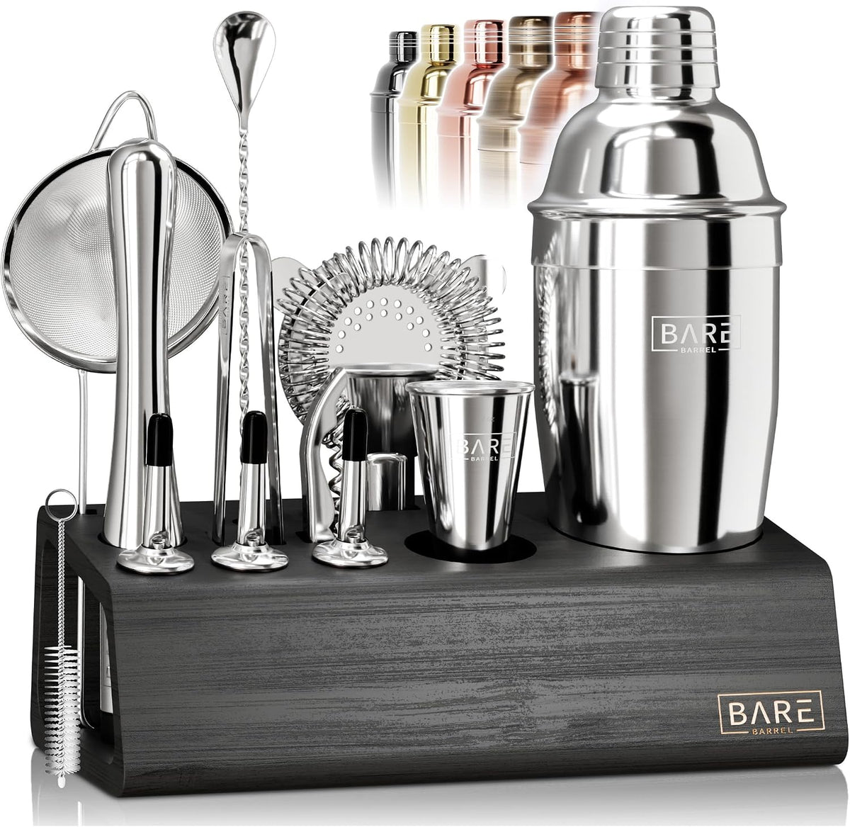 Mixology Bartender Kit Bar Set | 14-Piece Cocktail Shaker Set | Martini Barware Mixing Tools for Home Bartending | Incl. 35 Recipe Cards | Gift Set (24oz Cobbler Shaker, Silver/Black)