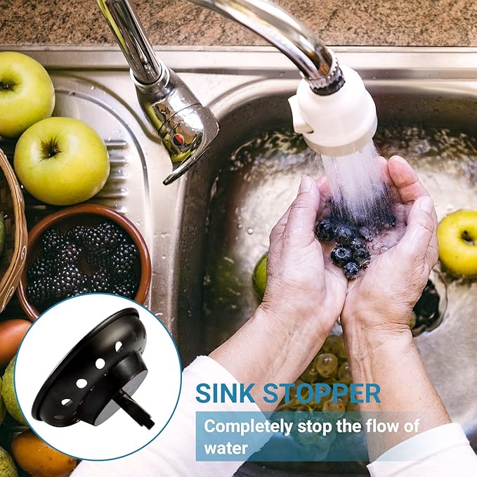 KONE Black Sink Basket Strainer Drain Stopper, 2 Pack Stainless Steel Matte Black Kitchen Sink Strainer Fit for Universal 3-1/2 inch Kitchen Sink, Metal Center Knob with Anti-Clog Rubber Sink Stopper