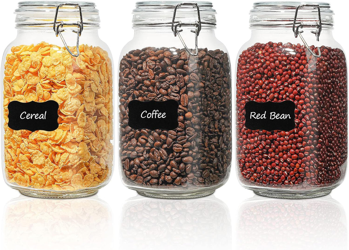 Square Glass Jars with Airtight Lids 51 oz 3 Pack Wide Mouth