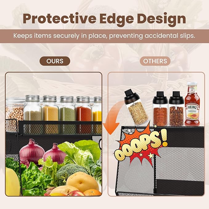 2 Set Magnetic Shelf Basket for Fridge, Magnetic Spice Rack Fruit Onion and Potato Storage Bins with Mesh Lid, Pantry Organizers and Storage, Kitchen Counter Organizer for Produce