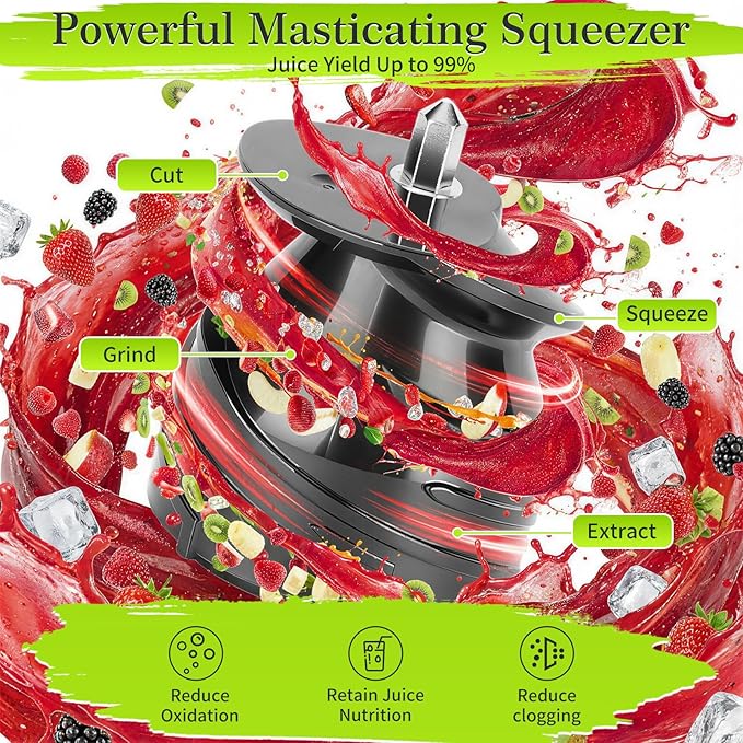MDHAND Juicer Machines, Cold Press Juicer, Quiet Slow Masticating Juicers with Large Feed Chute, High Juice Yield, Easy To Clean, Juice Extractor Machines for Whole Vegetables & Fruits