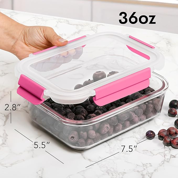 ECOBERI Glass Meal Prep Containers with Silicone Sleeves, 3 Piece 4.5 Cup Set, Borosilicate Glass Food Storage with Leak-Resistant Lids, Oven, Microwave, Freezer and Dishwasher Safe