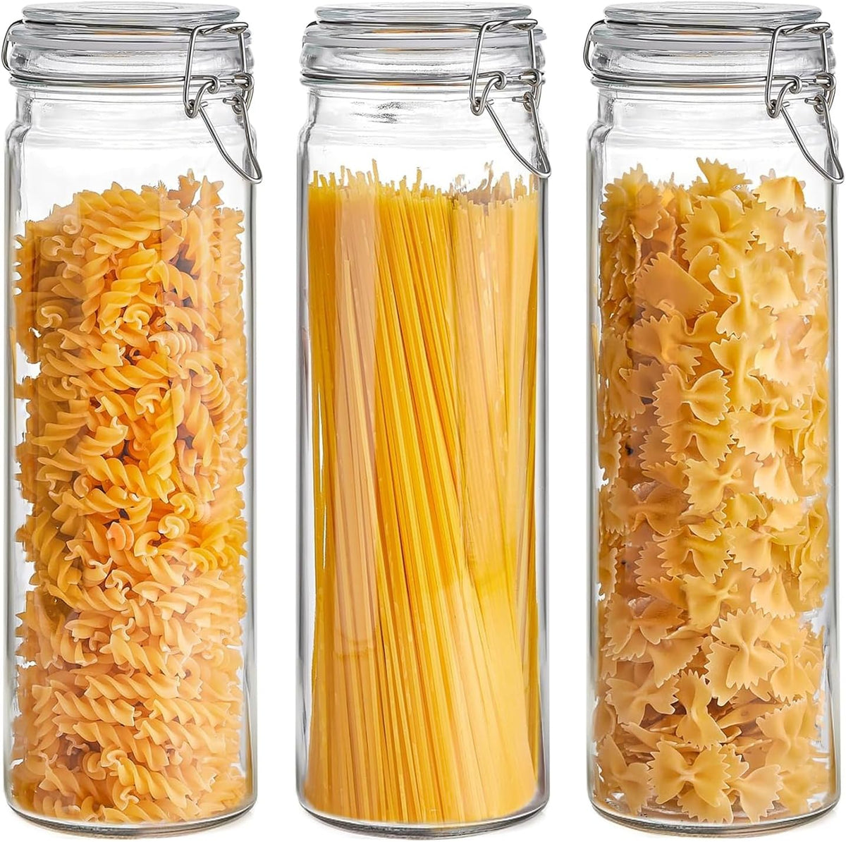 Tall Glass Pasta Containers with Airtight Lids 68 oz 3 Pack Canister