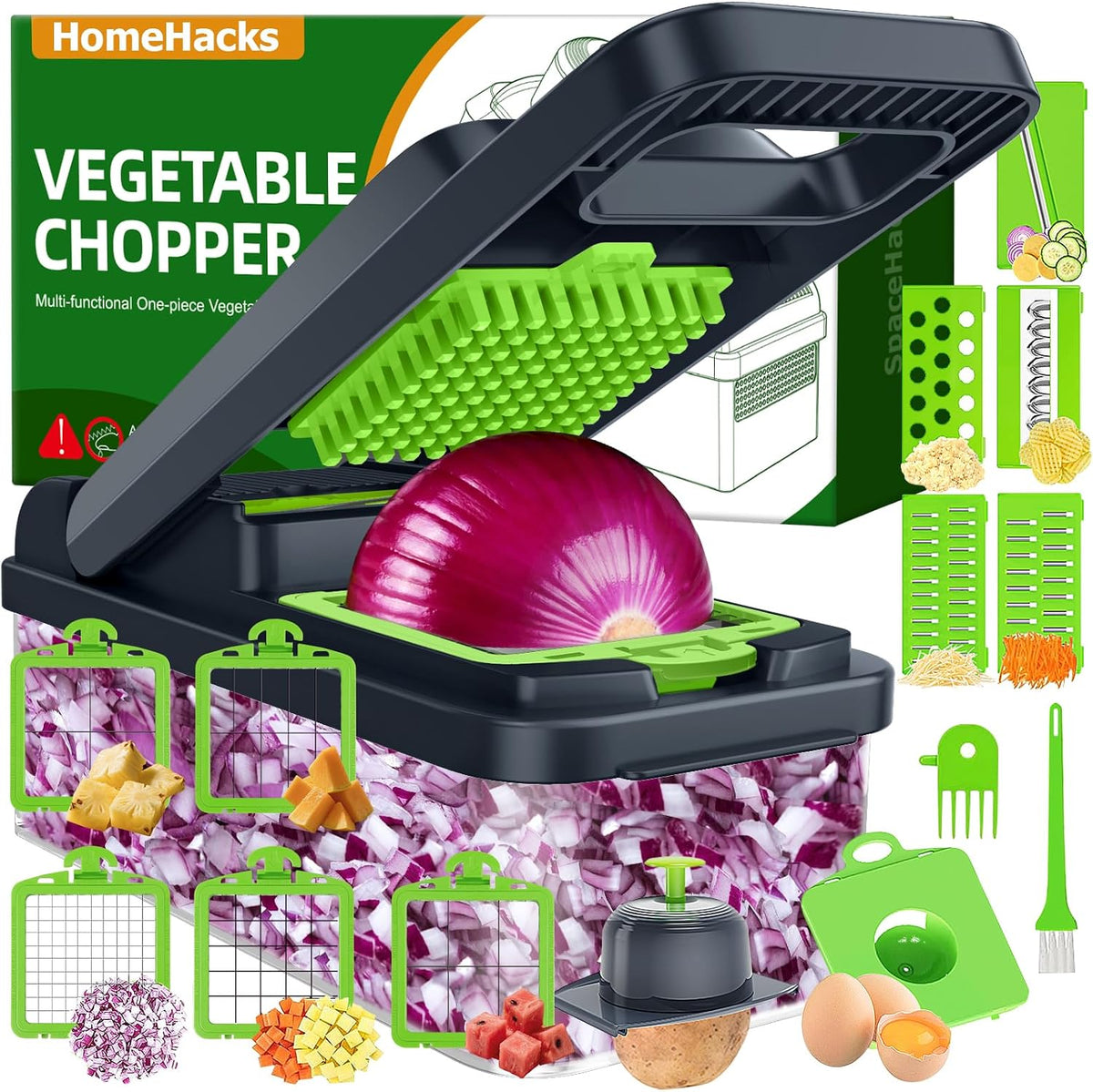 Veggie Chopper Vegetable Cutter, 15 in 1 Kitchen Gadget, Green