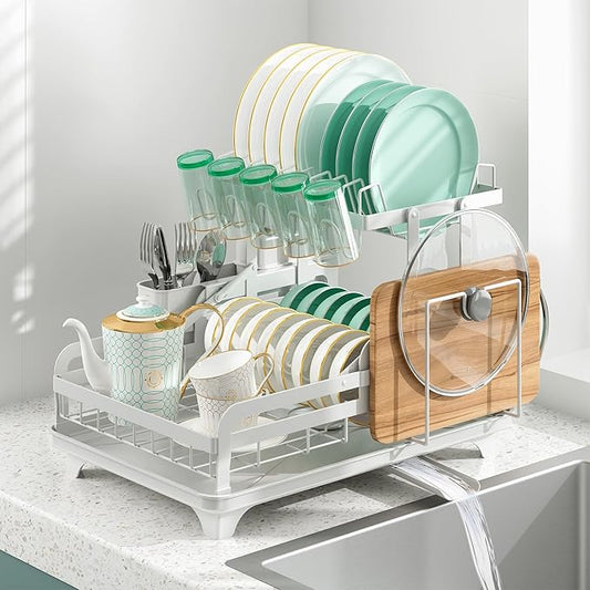 Dish Drying Rack Without Installation 2 Tier Metal Dish Racks for Kitchen