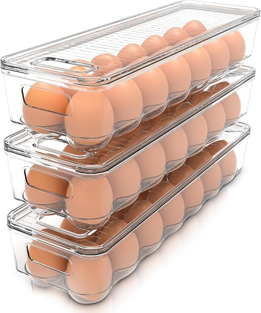 Utopia Home Egg Container With Lid and Handle for Refrigerator, Pack of 3