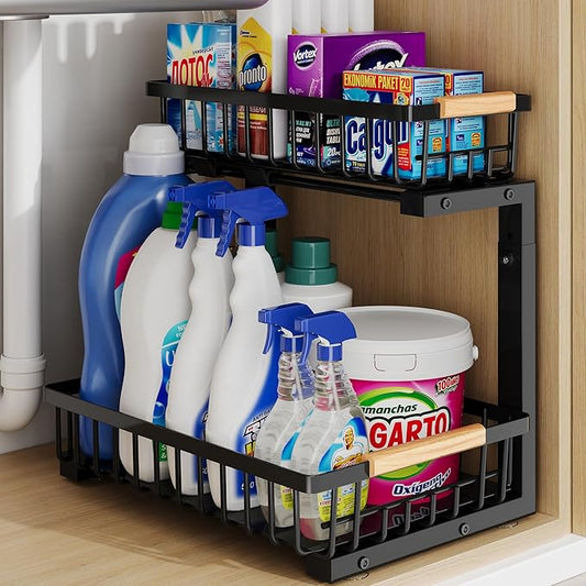 Under Sink Organizer Storage for Families, Black,1 Pack