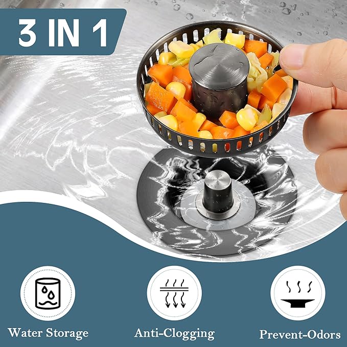 Kitchen Sink Drain Strainer 4 Pack, 304 Stainless Steel Pop Up Sink Stopper, Anti-Clogging Sink Drain Strainer for US Standard Kitchen Drain (Gunmetal Gray)