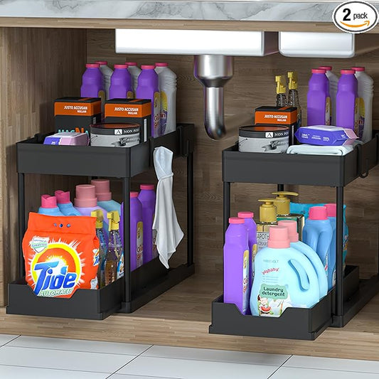 2 Pack Under Sink Organizer, Black 2 Pack