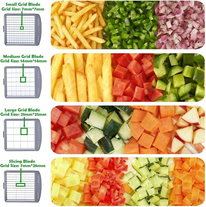 French Fry Cutter Goldtree Commercial Vegetable Chopper Professional Stainless Steel Potato Cutter Food Onion Dicer With 4 Replacement Blades for Tomatoes Fruit Carrots Cucumbers