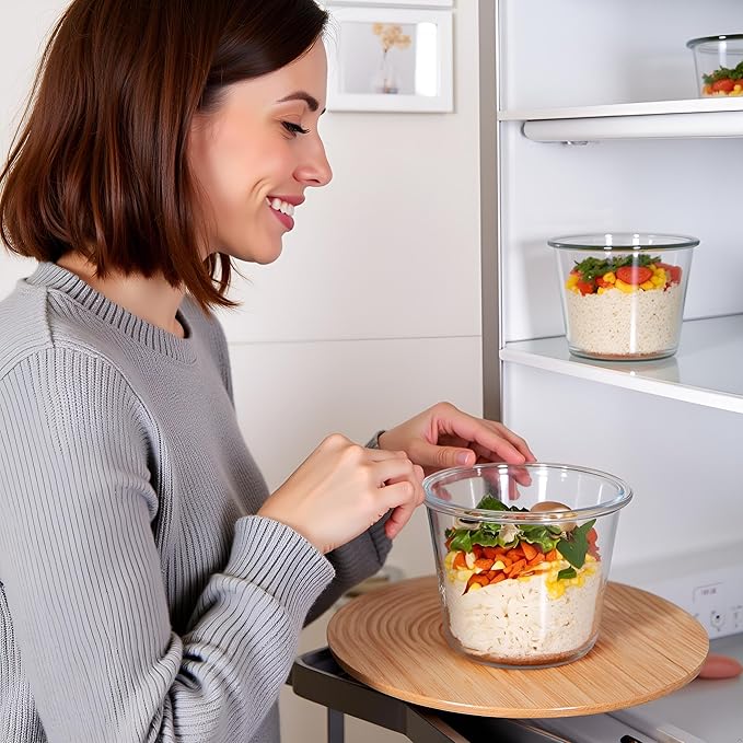 3 Cup Round Glass Food Containers With Airtight Lids, BPA-Free 23oz Round Glass Soup Storage Container Set,Food bowls for Leftover, Microwave, Dishwasher, Fridge and Freezer Safe