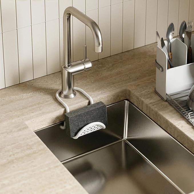 Sling Kitchen Sink Caddy Sponge Holder, Hangs Over Faucet or Divider, White