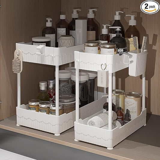 2 Pack Under Sink Organizer, White, 12.8 Inch