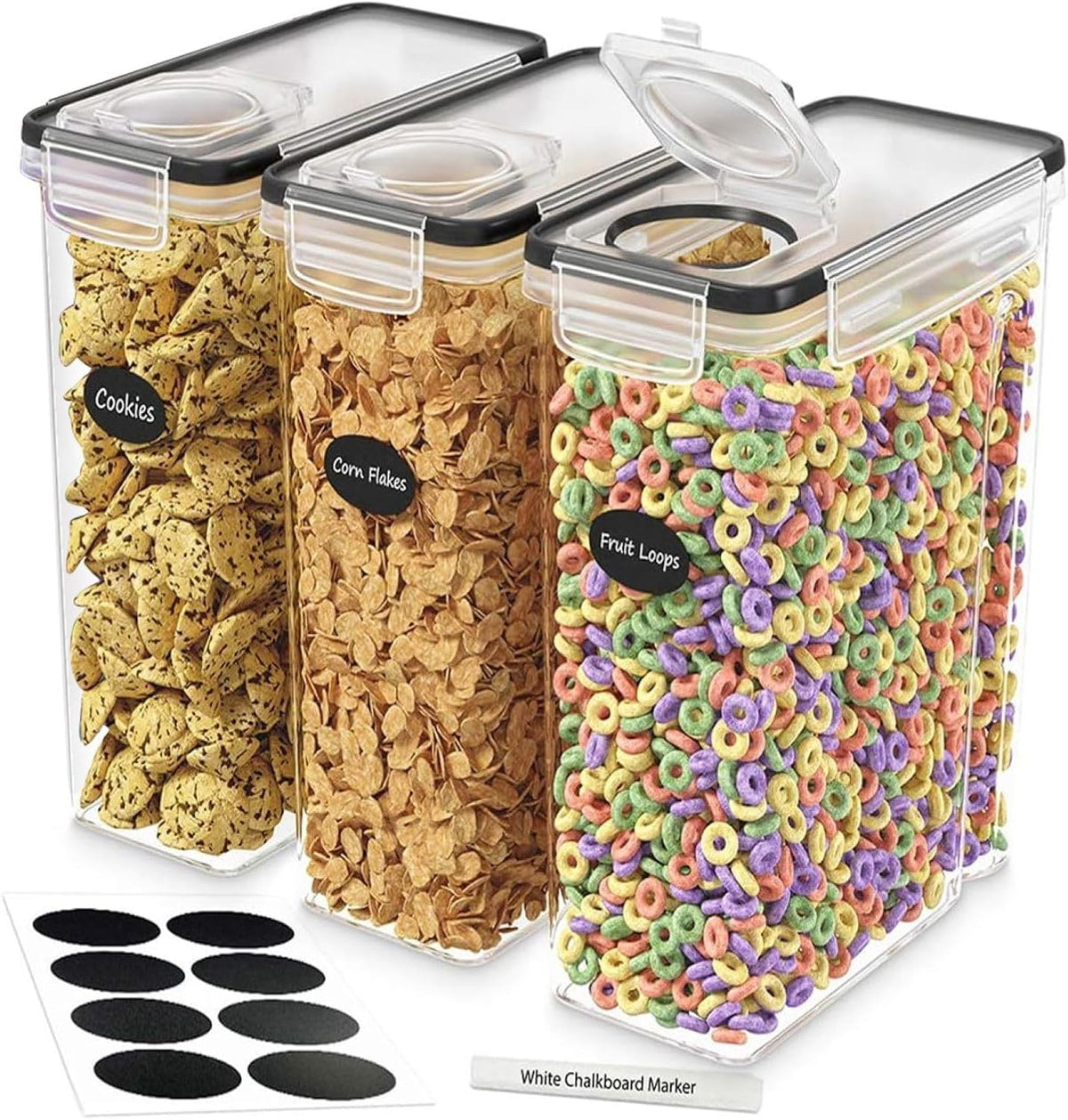 Cereal Containers Storage 3 Pack 135 fl. oz Cereal Dispenser Countertop, Airtight Food Storage Containers for Pantry Organization and Storage, Bpa-Free with Marker & Labels