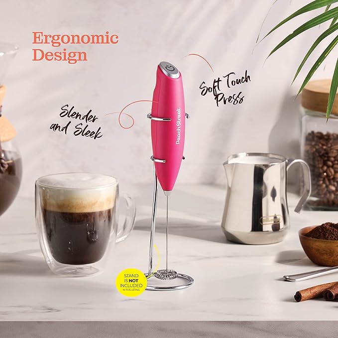 Powerful Handheld Milk Frother, Mini Milk Foamer, Battery Operated (Not included) Stainless Steel Drink Mixer for Coffee, Lattes, Cappuccino, Frappe, Matcha, Hot Chocolate.