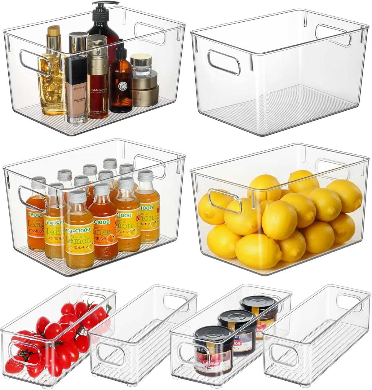 8 Clear Plastic Storage Bins for Pantry Organizer, Kitchen Cabinet