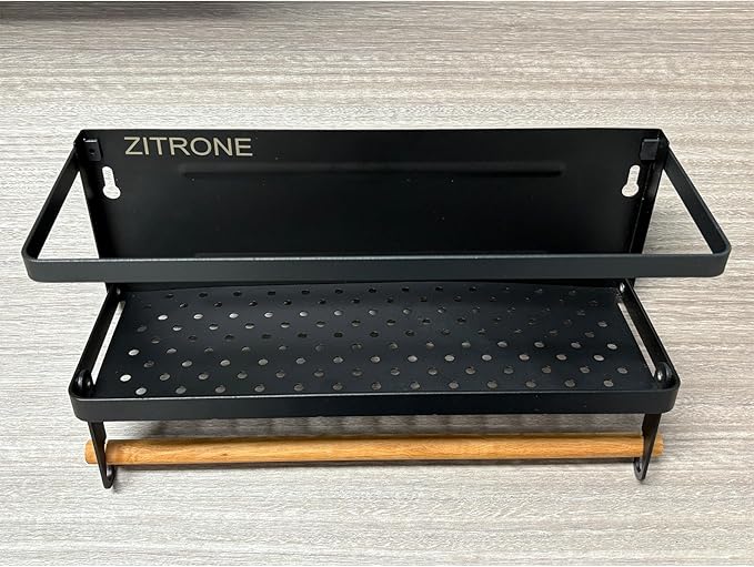 Magnetic Shelf with Paper Towel Holder for Fridge/Washing Machine/Garage, Magnet Kitchen Spice Rack for Refrigerator, Wall Mount Storage Organizers (Black)
