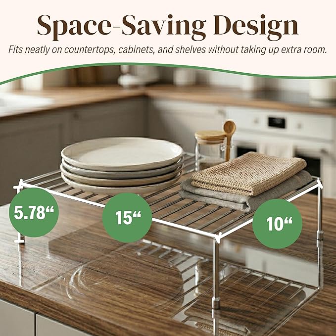 Evelots Kitchen Cabinet Wire Shelf Organizer/Rack - 4 Pack Sturdy Large Metal Shelf Risers - Double Your Counter Space - Great for Kitchen, Freezer, Pantry and Bathroom - Rustproof - Chrome